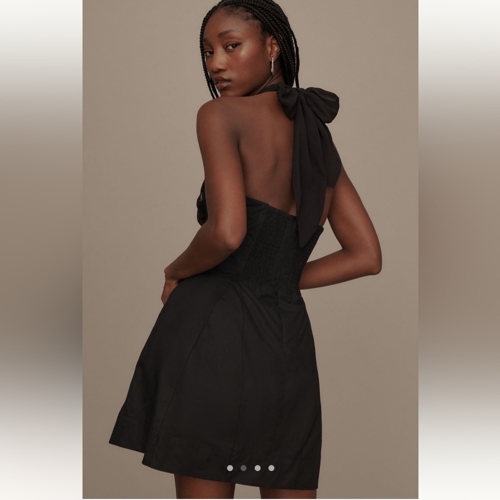 Anthropologie Glam Coquette Halter Fit & Flare Mini Dress NWT Medium Black LBD - Picture 3 of 9